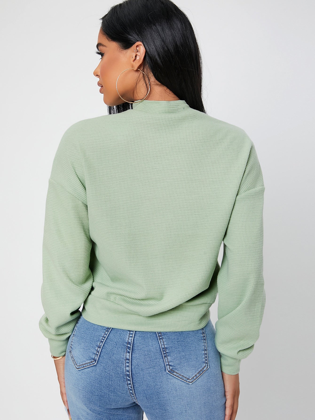 Solid Mock Neck Drop Shoulder Sweatshirt