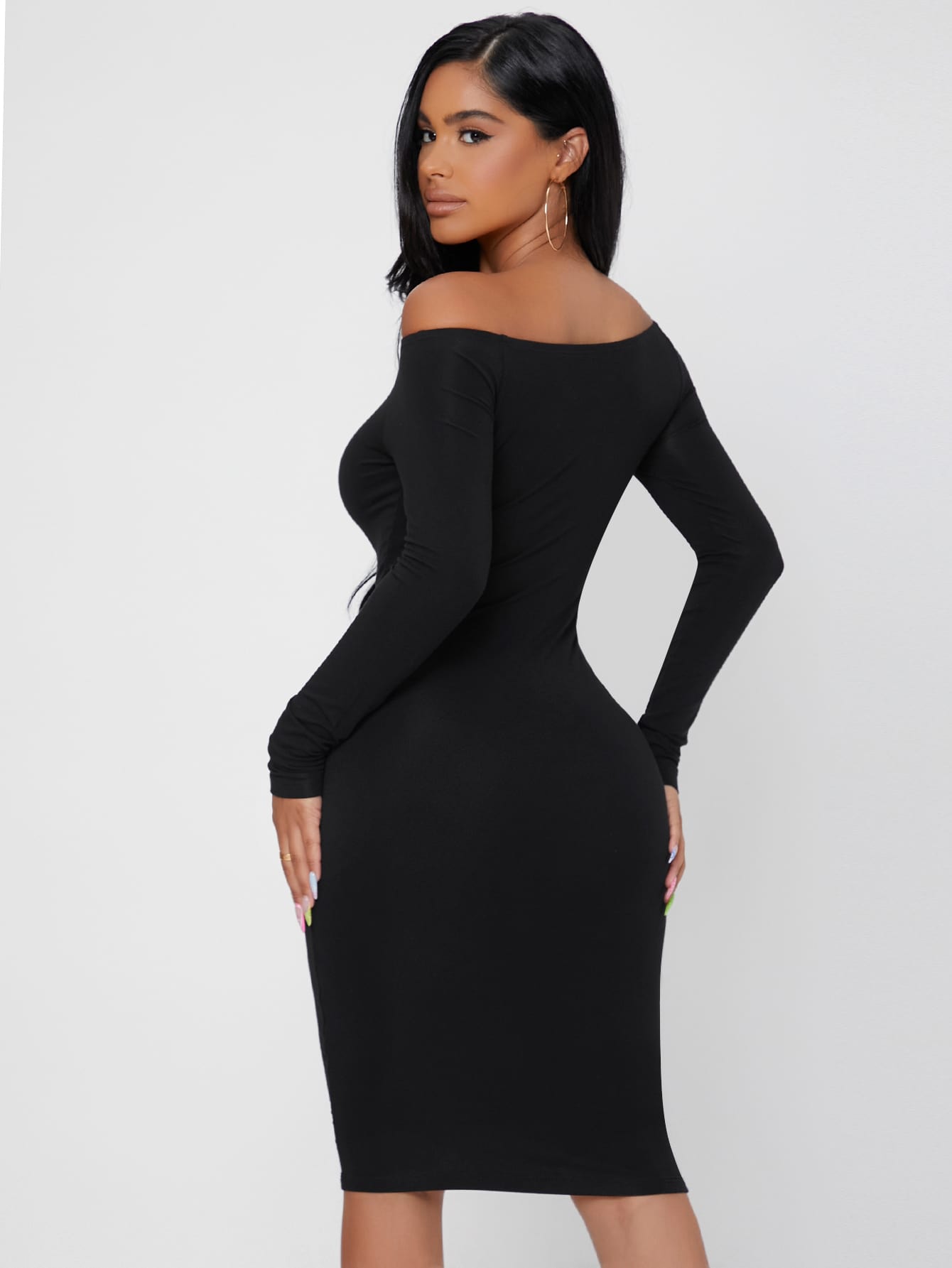 Solid Off Shoulder Bodycon Dress