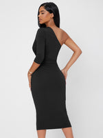 Solid One Shoulder Ruched Bodycon Dress