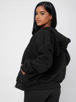 Zip Up Pocket Patch Drawstring Hoodie