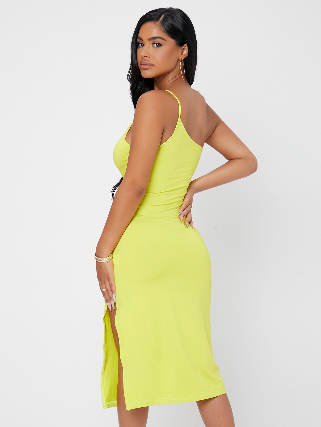 Solid Split Thigh Cami Dress