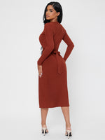 Surplice Neck Tie Back Wrap Hem Rib-knit Dress