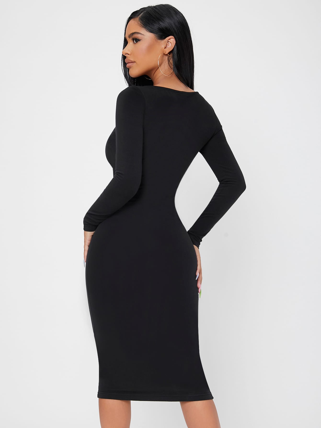 Solid Scoop Neck Bodycon Dress