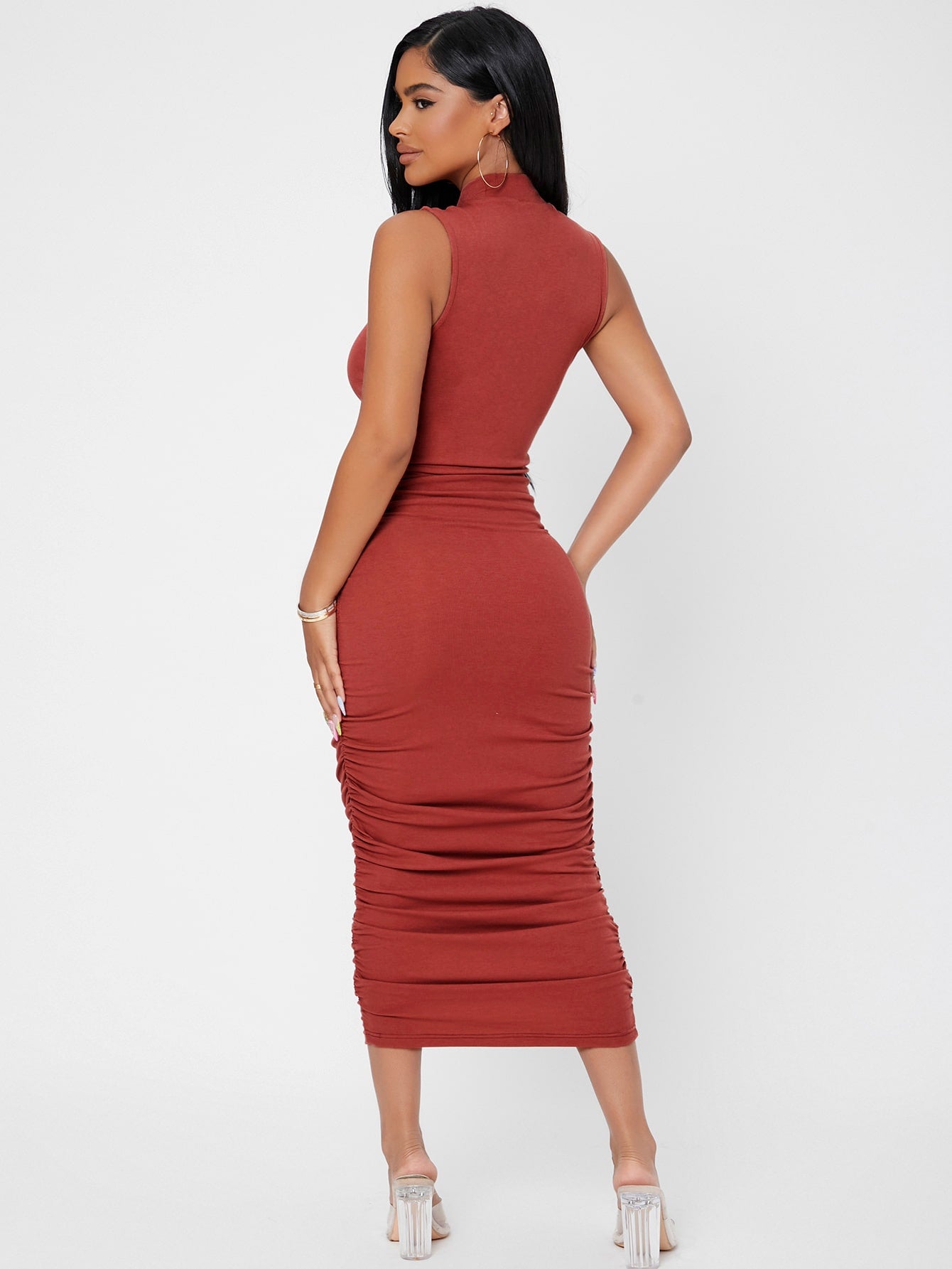 Mock Neck Ruched Bodycon Dress