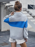 Color Block Turtle Neck Drop Shoulder Sweater