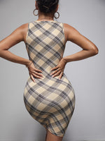 Plaid Print Cut Out Crisscross Bodycon Dress