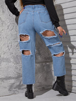 Plus High Waist Cut Out Ripped Frayed Mom Jeans