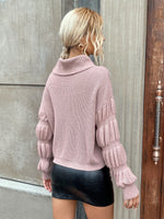 Ribbed Knit Turtleneck Drop Shoulder Sweater