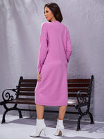 Solid Drop Shoulder Sweater Dress Without Belt