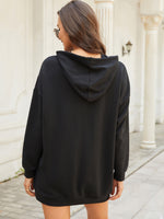 Letter Embroidery Drop Shoulder Drawstring Hoodie Dress