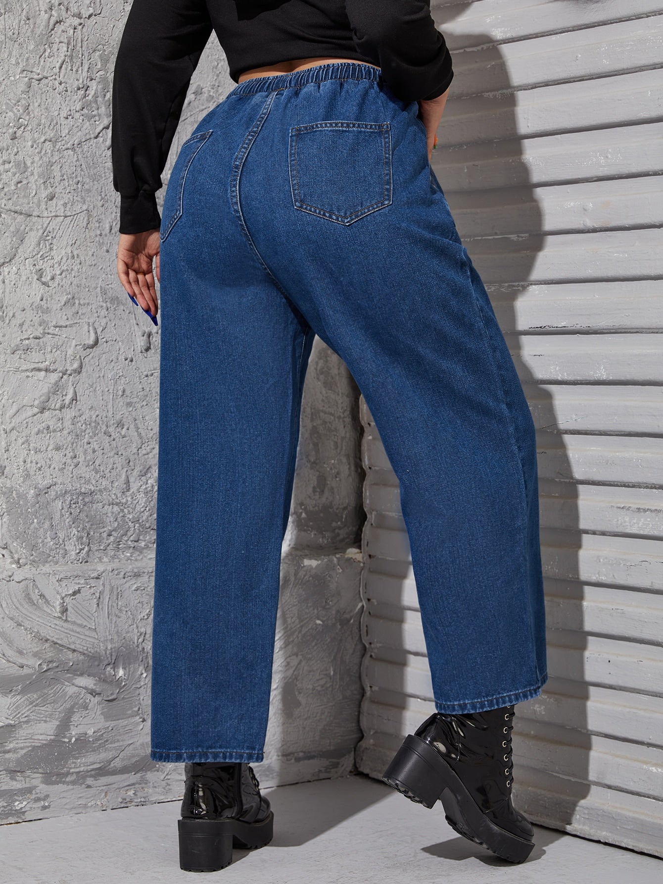 Plus High Waist Drawstring Flare Leg Jeans