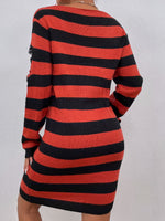 Striped Pattern Ripped Sweater Dress Without Belt