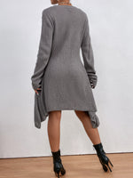 Drop Shoulder Hanky Hem Sweater Dress Without Belt