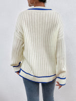 Striped Trim Drop Shoulder Sweater