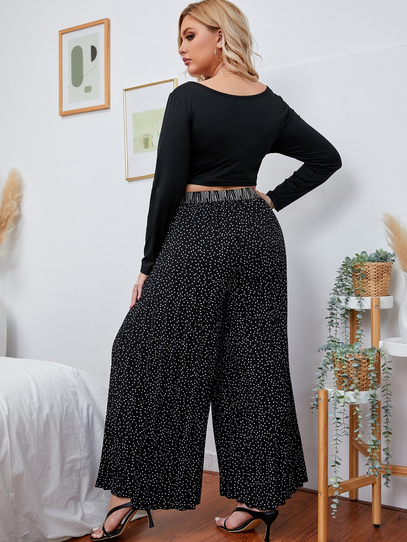 Plus Polka Dot High Waisted Wide Leg Pants