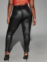 Plus High Waist PU Leather Leggings