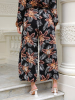 Plus Tropical Print Belted Wide Leg Pants