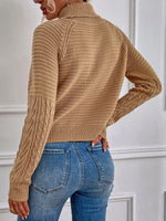 Cable Knit Turtleneck Raglan Sleeve Sweater