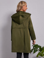 Solid Drawstring Waist Hooded Coat