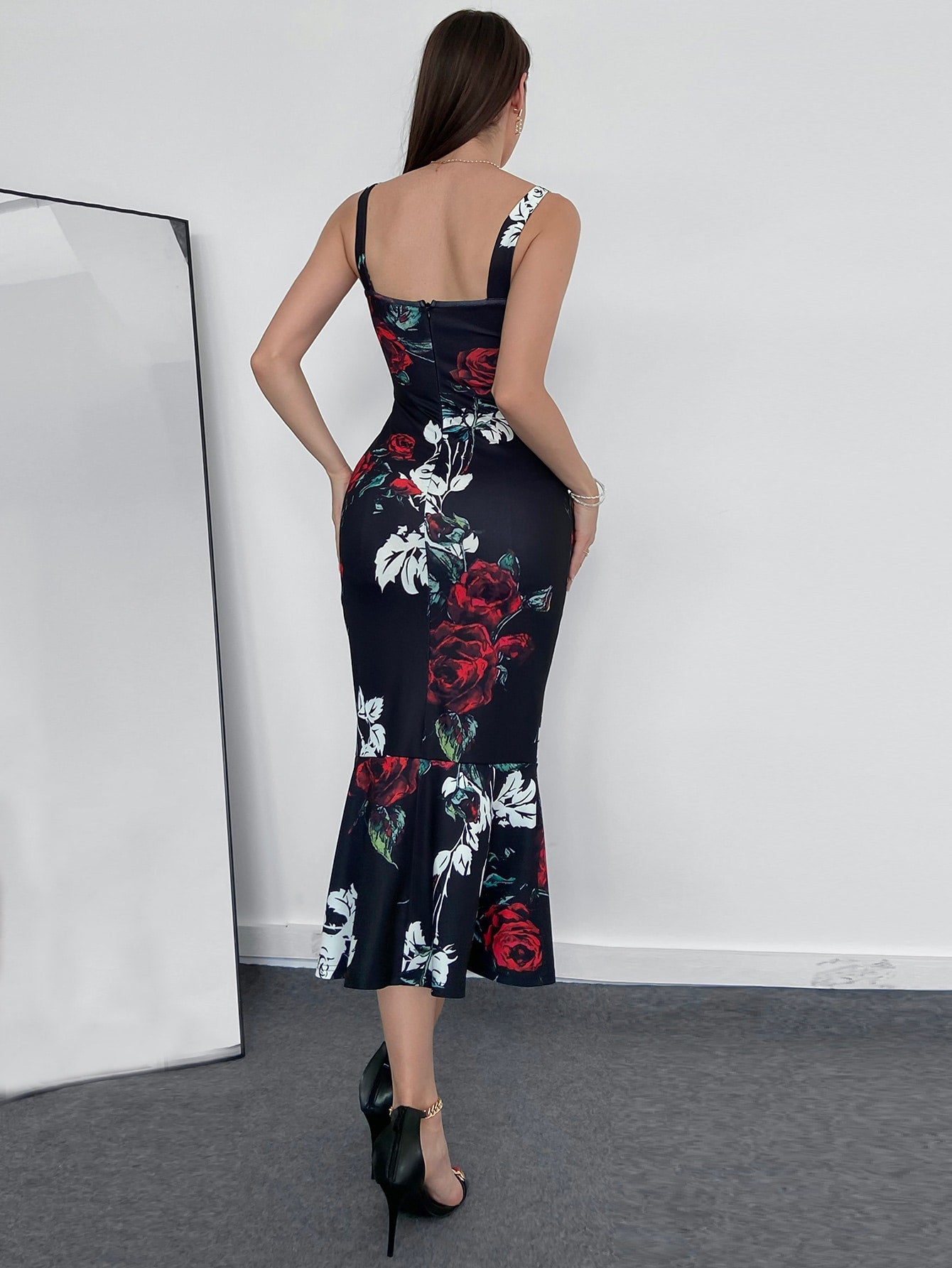 Floral Print Mermaid Hem Bodycon Dress