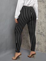 Plus High Waist Striped Skinny Pants