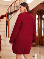 Plus Argyle Pattern Drop Shoulder Sweater Dress Without Belt