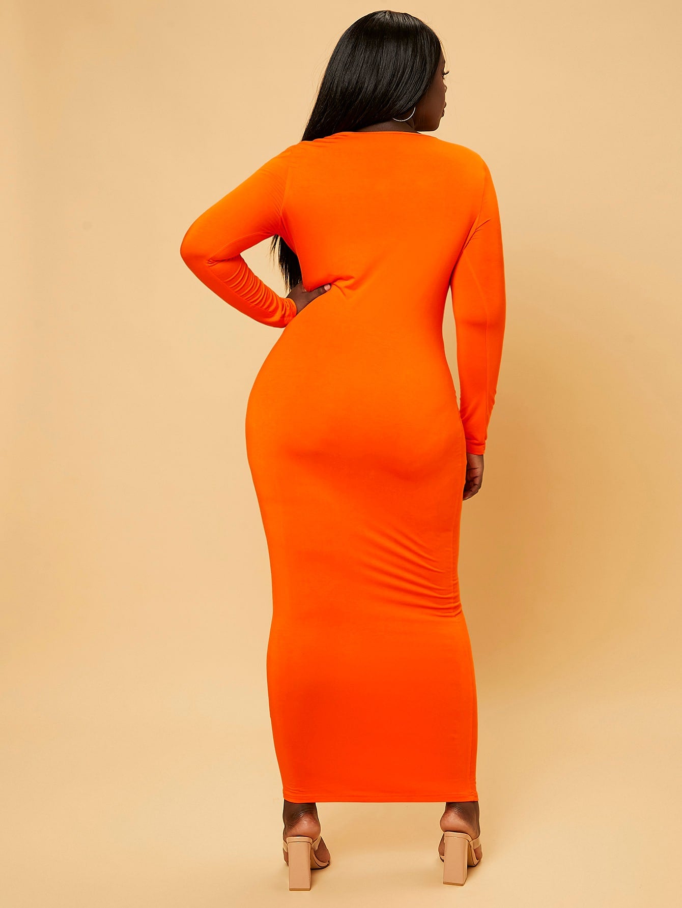 Plus Neon Orange Scoop Neck Bodycon Dress