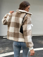 Buffalo Plaid Pattern Flap Pocket Drop Shoulder Fleece Coat