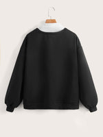 Letter Graphic Drop Shoulder Contrast Collar 2 In 1 Pullover