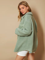 Flap Pocket Drop Shoulder Teddy Coat