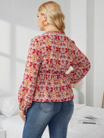 Plus Floral Print Lantern Sleeve Knot Front Peplum Blouse