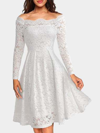 Wholesale Bateau Long Sleeve Crochet Lace Embellished Sexy Dress