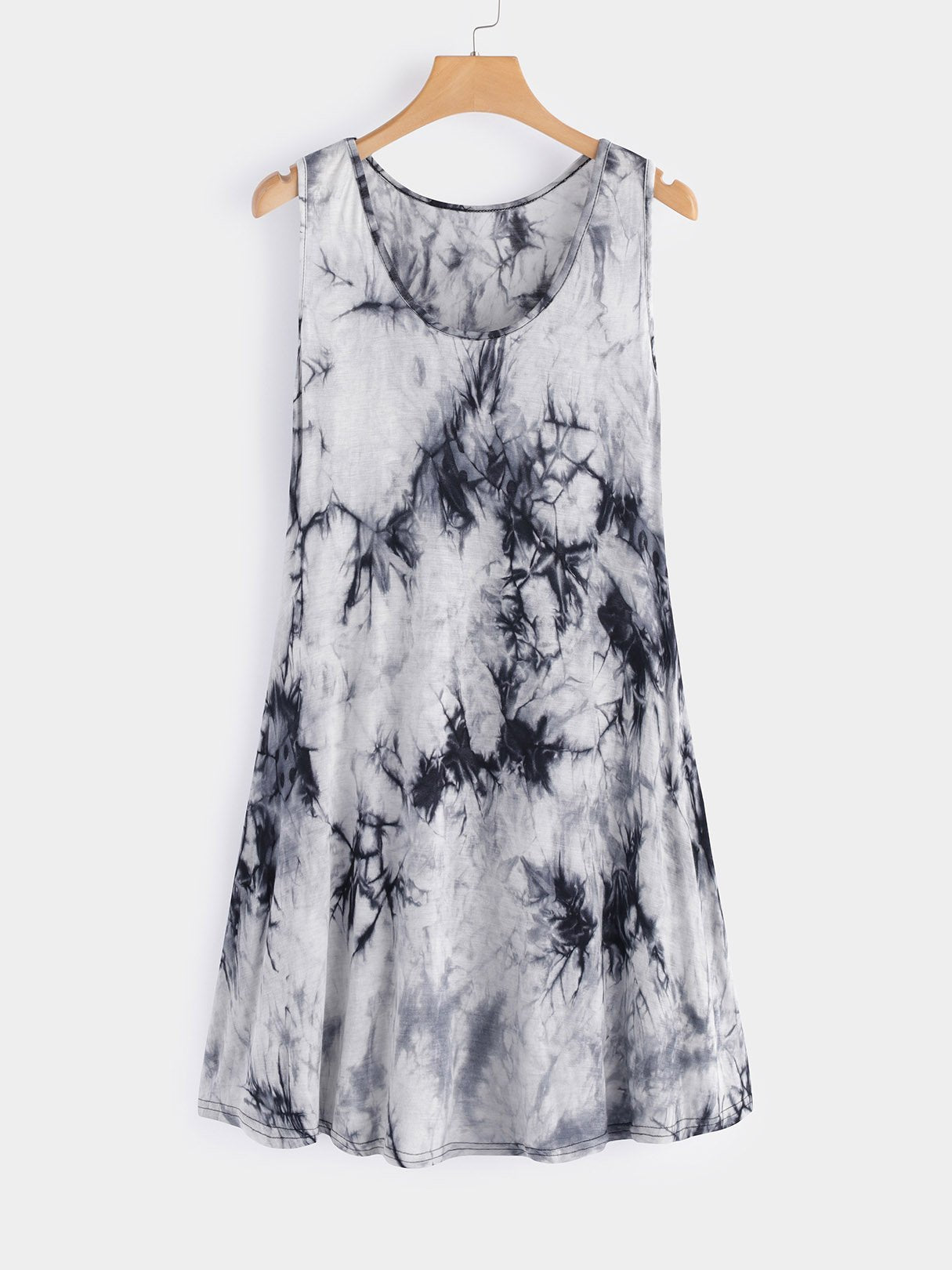 Wholesale Grey Round Neck Sleeveless Floral Print Side Pockets Mini Dress