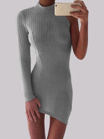 Wholesale Grey Crew Neck Long Sleeve Plain Irregular Hem Dresses