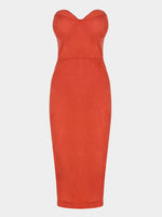 Wholesale Orange Off The Shoulder Sleeveless Plain Zip Back Dresses