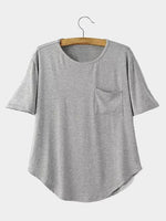 Wholesale Round Neck Half Sleeve Curved Hem Grey T-Shirts