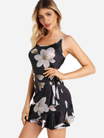 Wholesale Black Sleeveless Floral Print Self-Tie Mini Dress