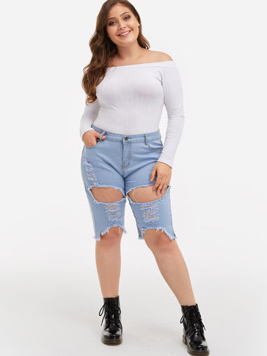 Wholesale Plus Size Light Cut Out High Waisted Shorts