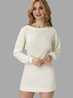 Wholesale White Round Neck Long Sleeve Sexy Dress