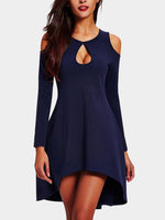 Wholesale Round Neck Cold Shoulder Long Sleeve Plain Cut Out Irregular Hem High-Waisted Sexy Dresses