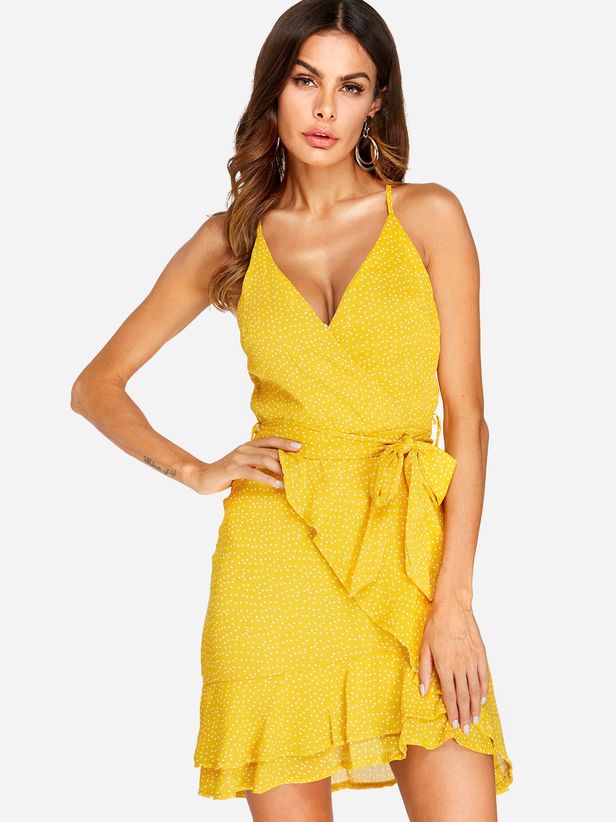 OEM Ladies Yellow V-Neck Dresses