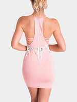 Wholesale Pink Halter Sleeveless Lace Zip Back Bodycon Sexy Dress