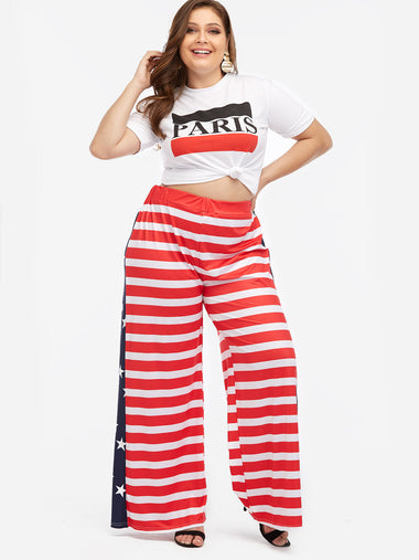 Wholesale Plus Size Stripe Wide Leg Pants