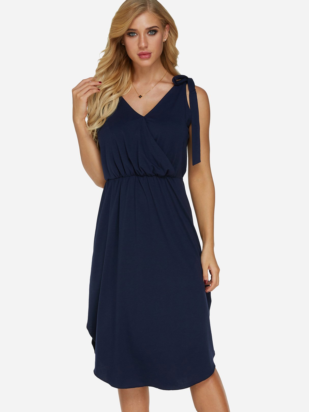 OEM Ladies Navy V-Neck Dresses