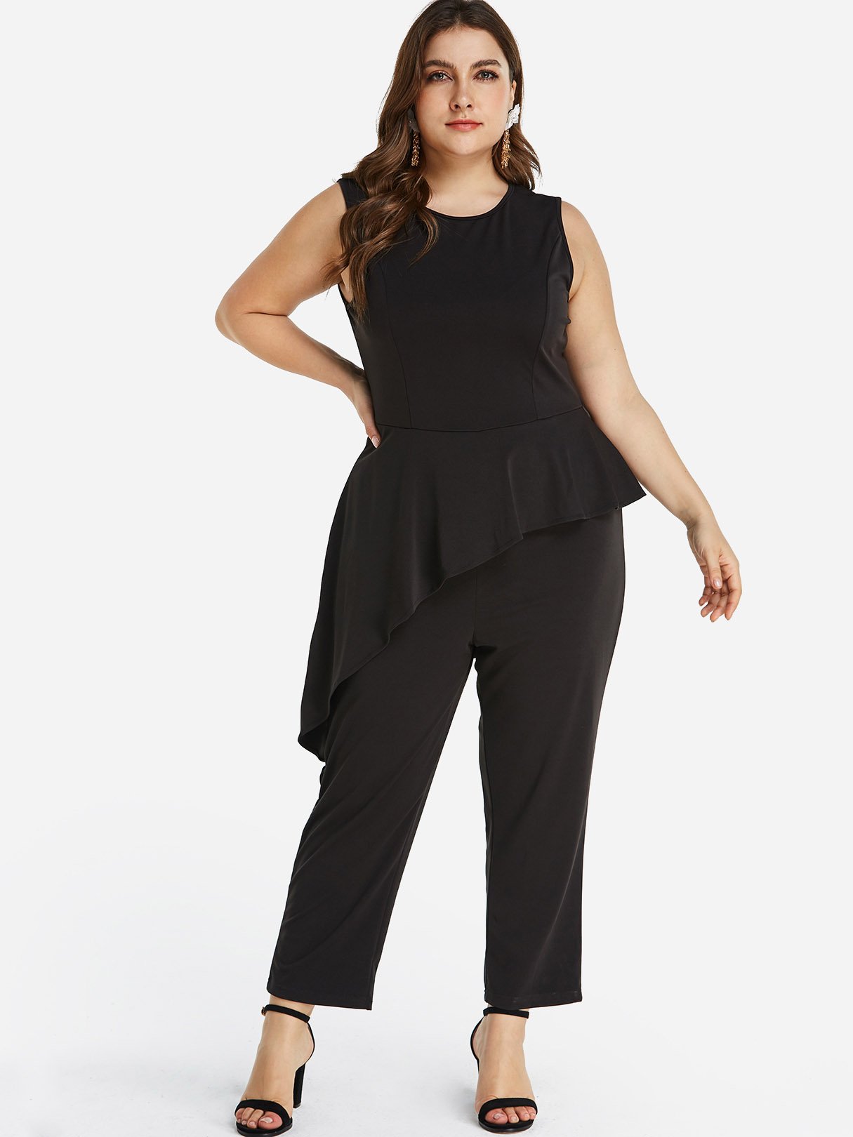 Wholesale Round Neck Plain Sleeveless Black Plus Size Bottoms