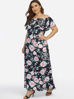 Wholesale Cold Shoulder Floral Print Short Sleeve Plus Size Dresses