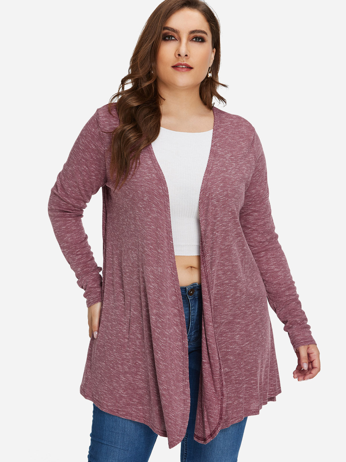 Wholesale Plain Long Sleeve Pink Plus Size Tops