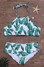 Wholesale Green Halter Sleeveless Floral Print Bikinis