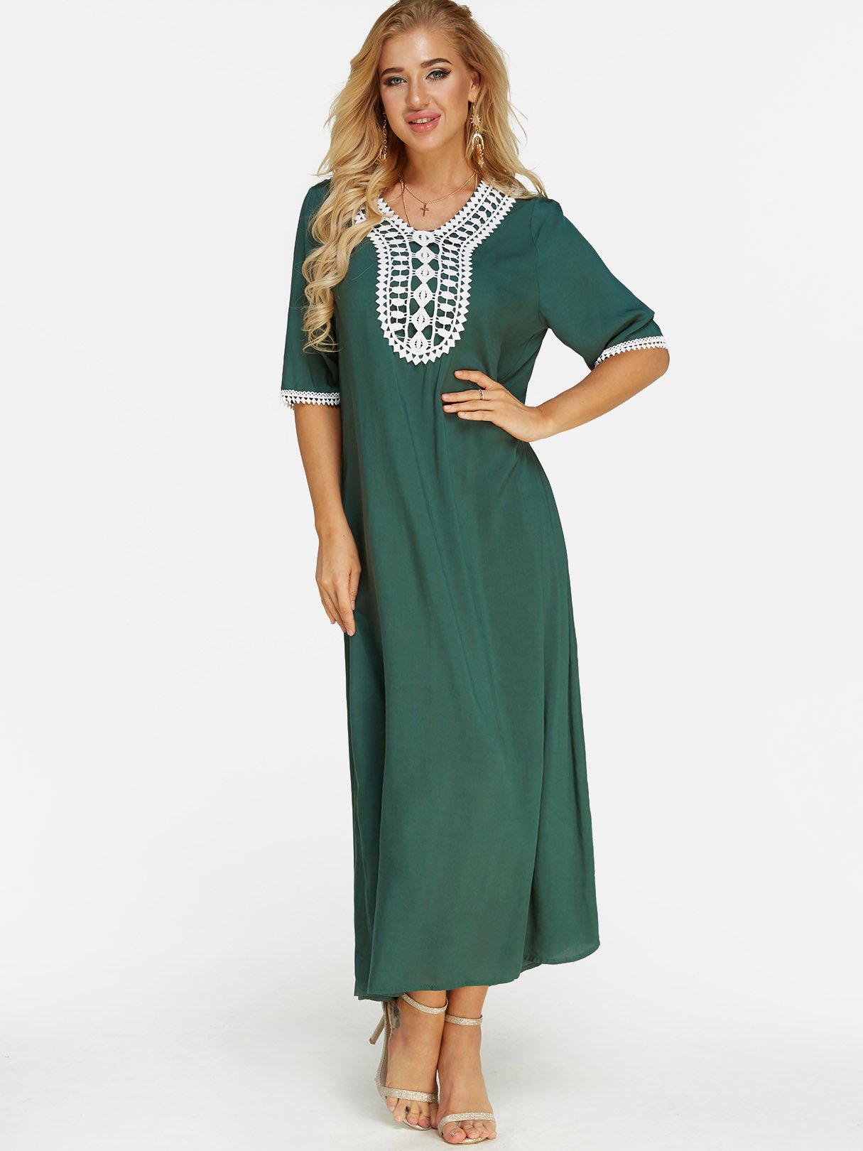 OEM Ladies Green V-Neck Dresses