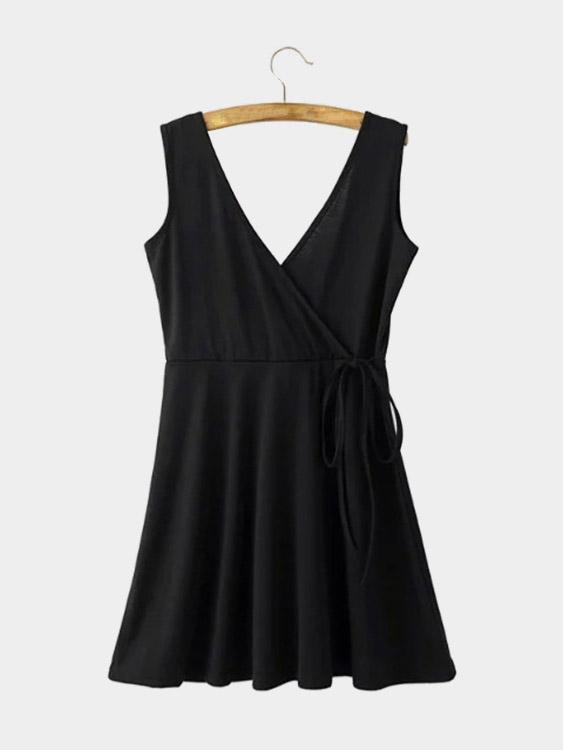 Wholesale Black V-Neck Sleeveless Backless Mini Dress